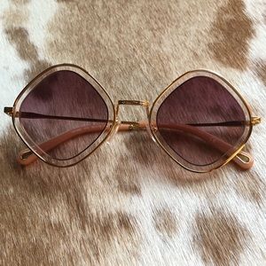 New Chloe CE165S 878 Women’s Gold-Poudre/Pink Diamond Shape Sunglasses